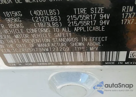 2022 Honda Hr-V 2Wd Ex-L z USA, uszkodzony, nr VIN 3CZRU5H79NM727209